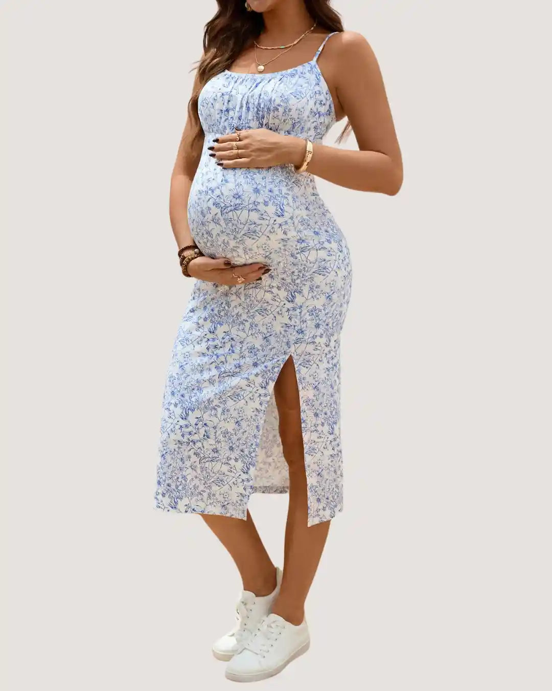 Blue Floral Maternity Midi Dress
