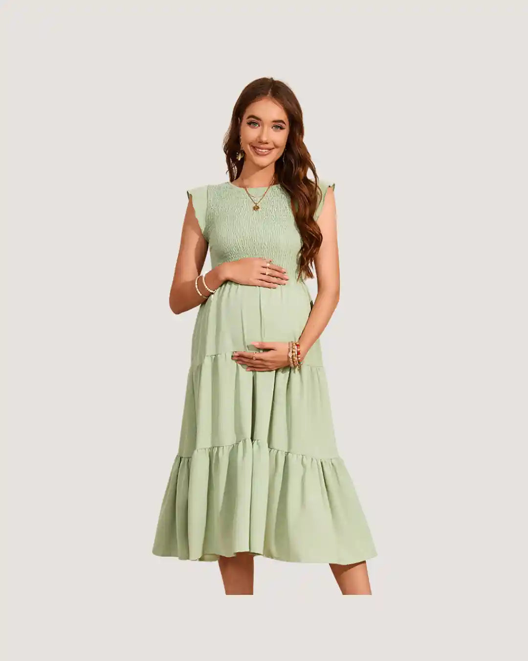 Mint Green Tiered Maternity Dress