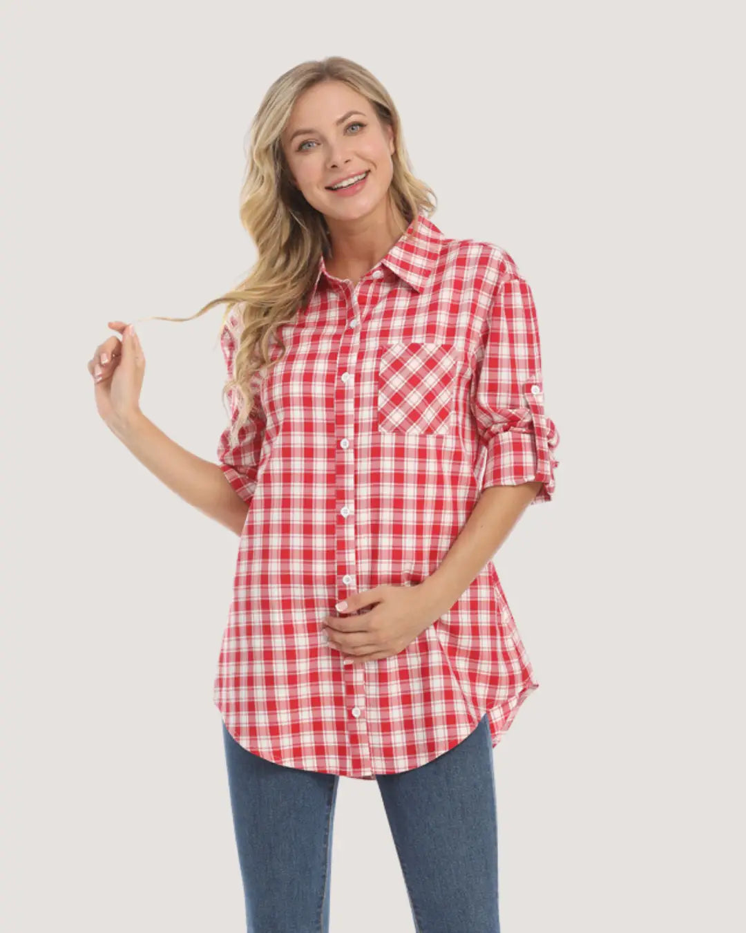 Red Plaid Maternity Shirt