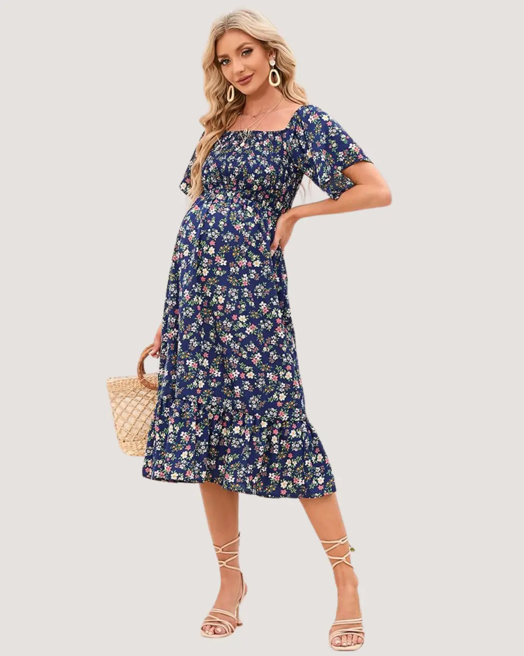 Navy Floral Maternity Midi Dress (Clearance)