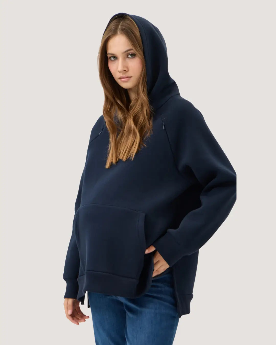 Navy Blue Fleece-Lined Maternity & Nursing Hoodie