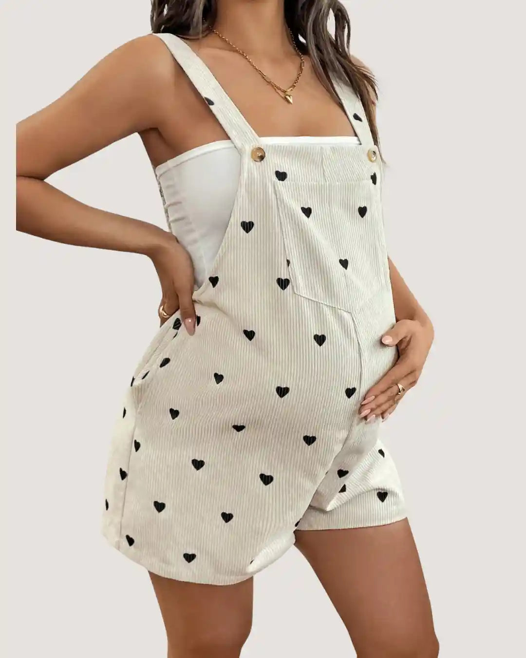 Heart Print Maternity Short Overall