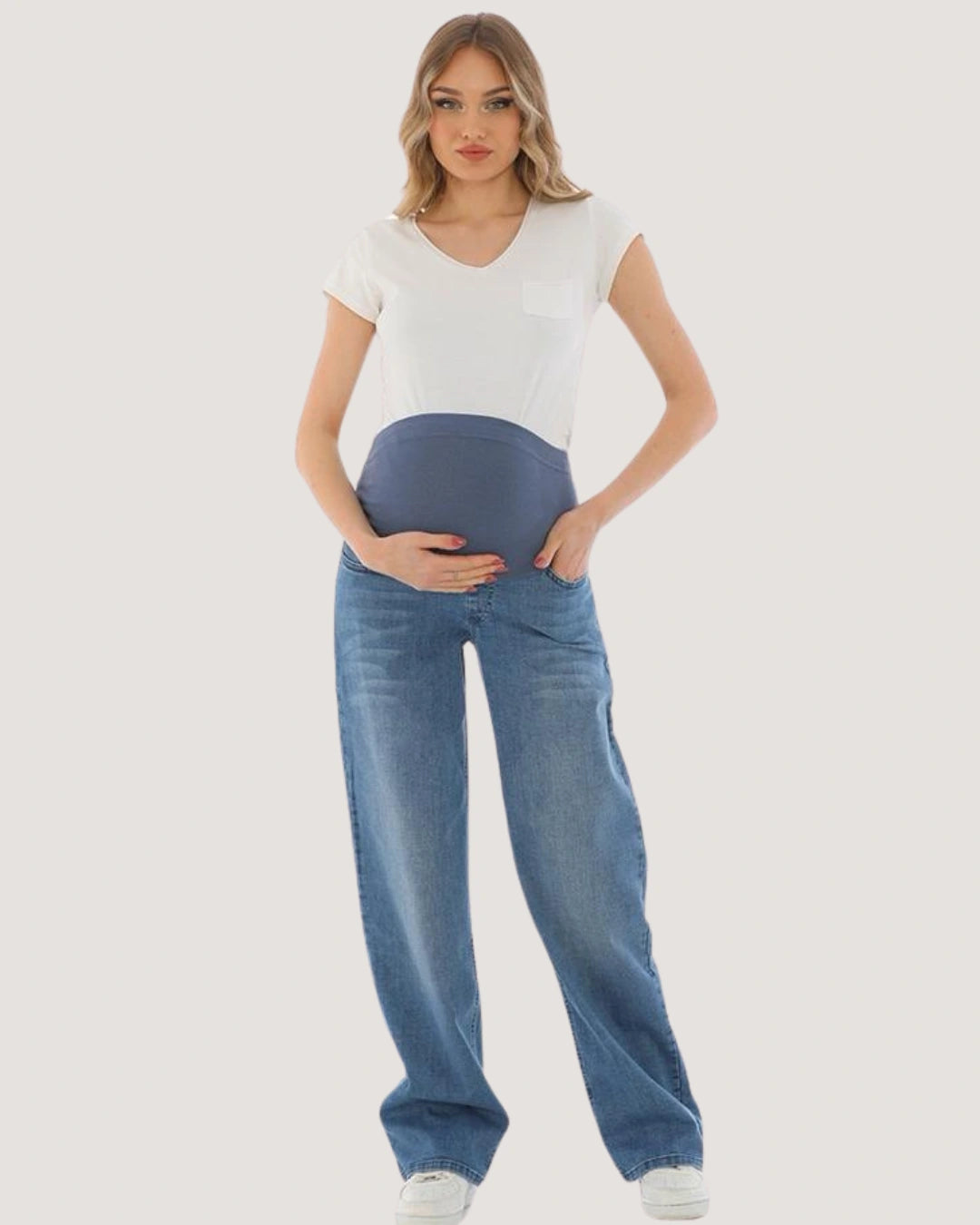 Light Blue Straight-Cut Maternity Jeans - Turkish Denim