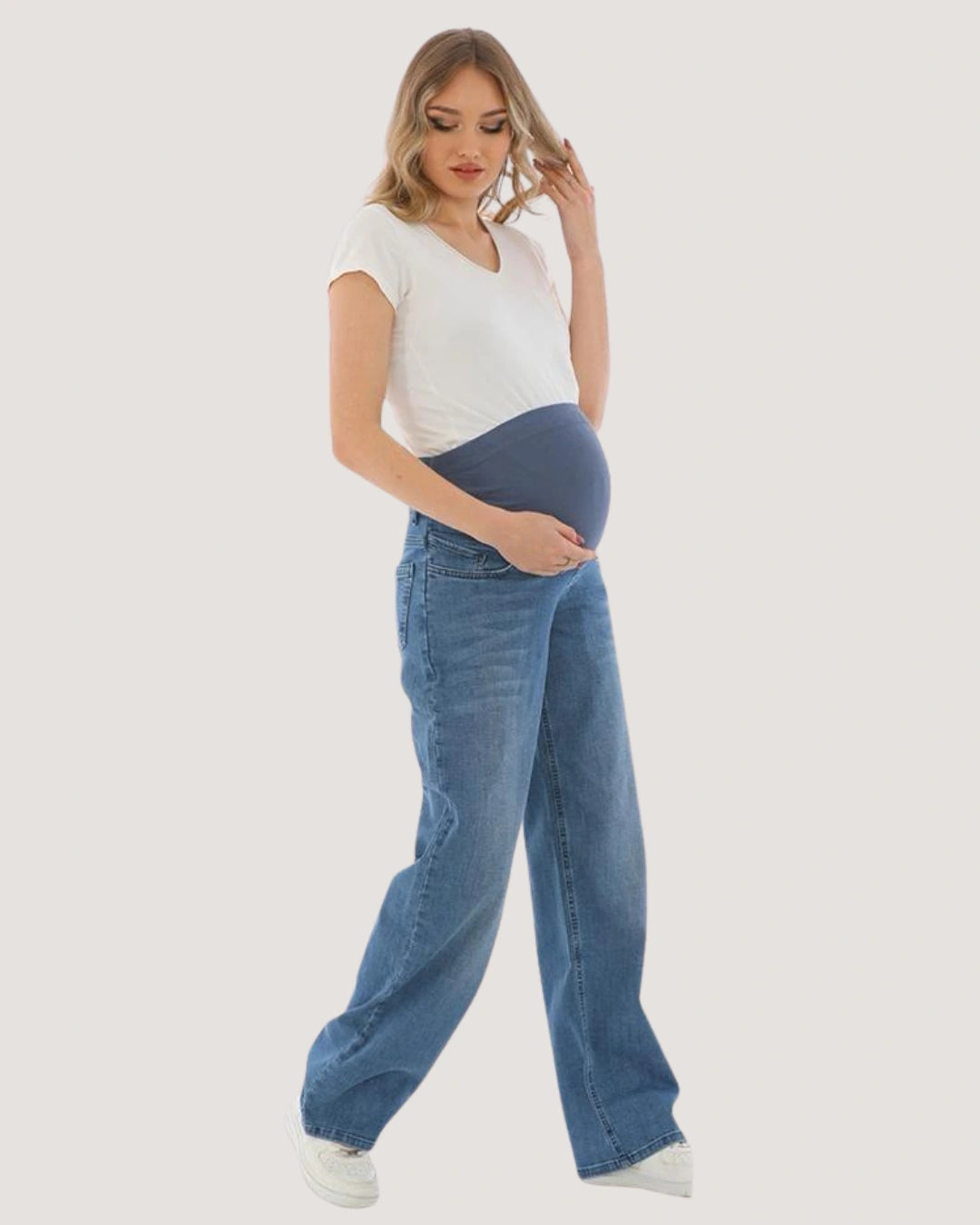 Light Blue Straight-Cut Maternity Jeans - Turkish Denim