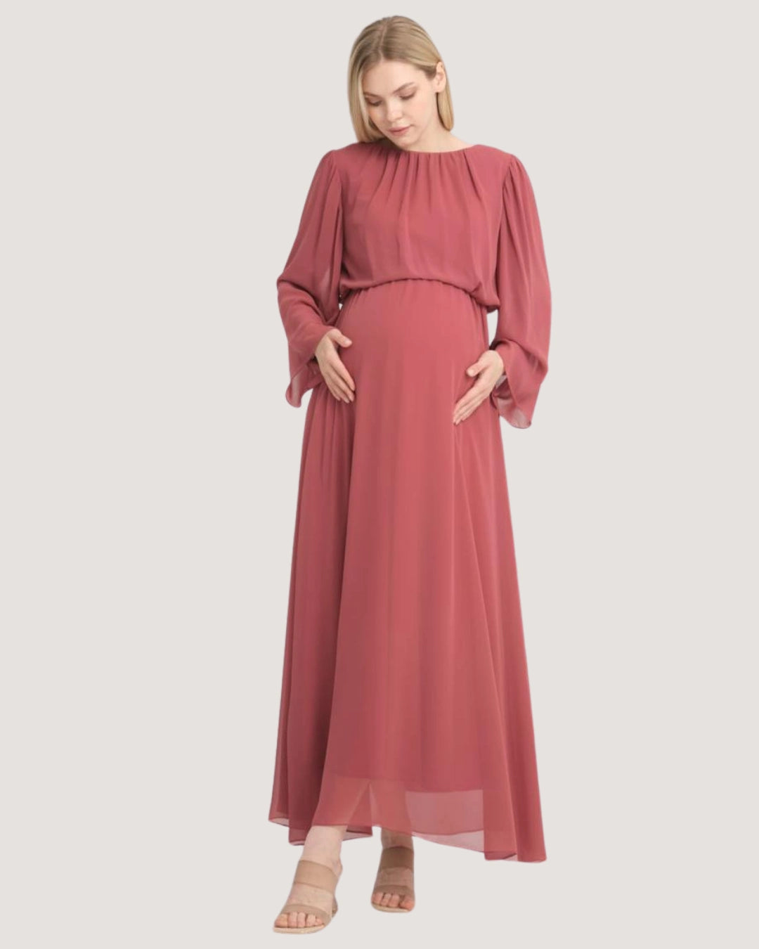 Dusty Rose Chiffon Maternity Evening Dress (Clearance)