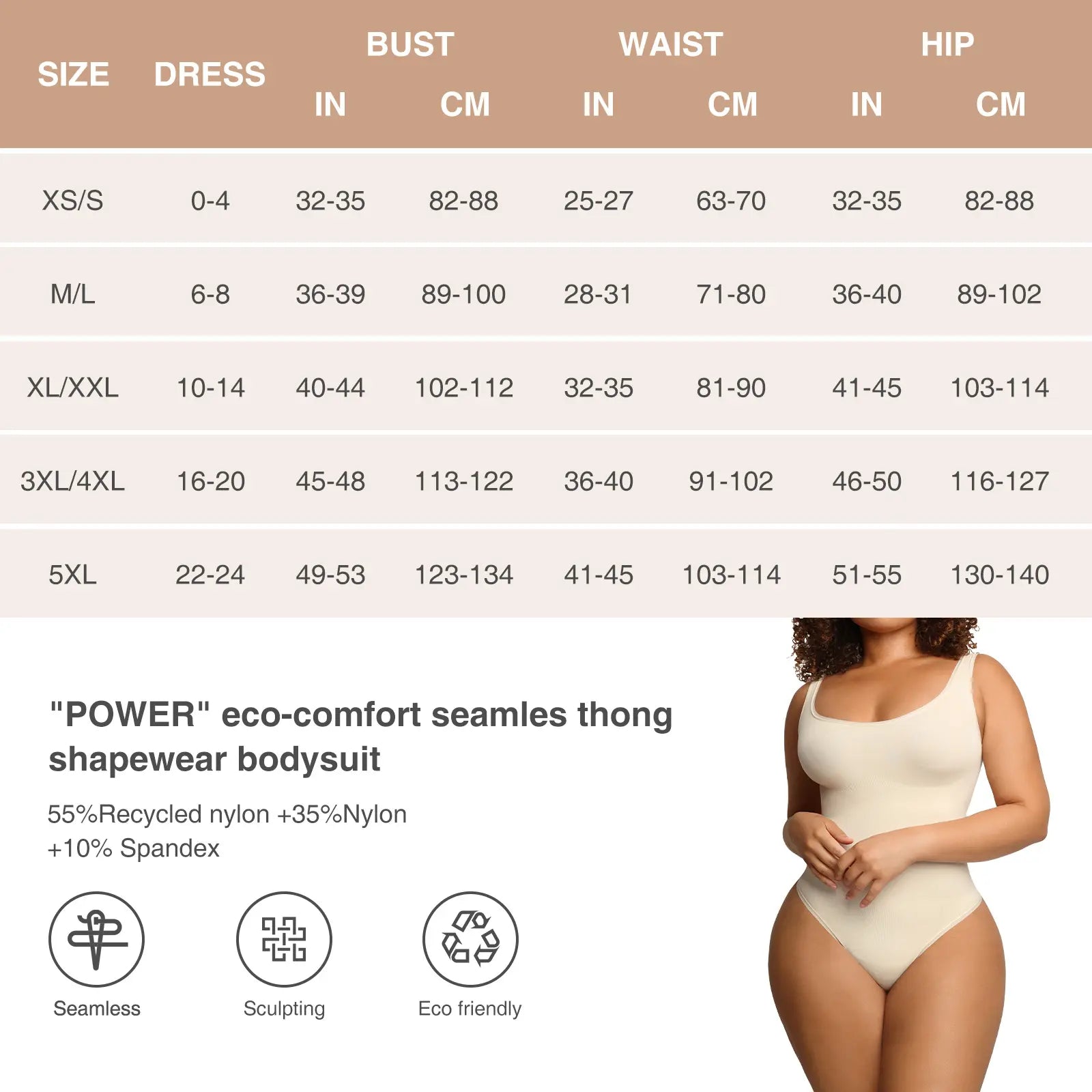 Eco-friendly Seamless Belly Control Thong Bodysuit