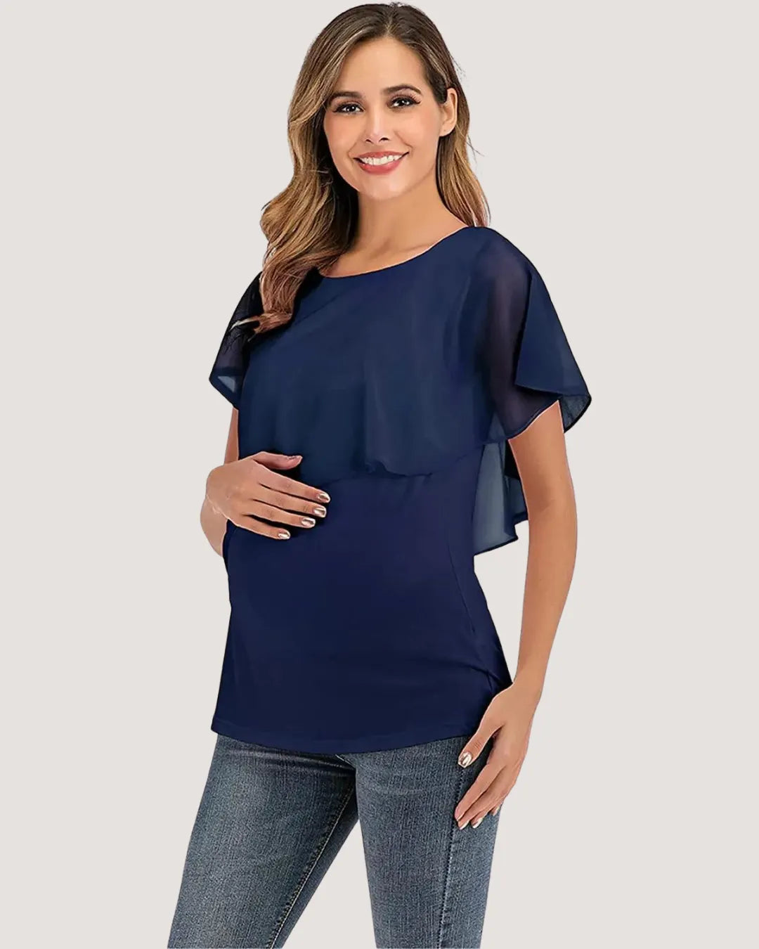 Navy Blue Maternity Satin Top with Sleeves