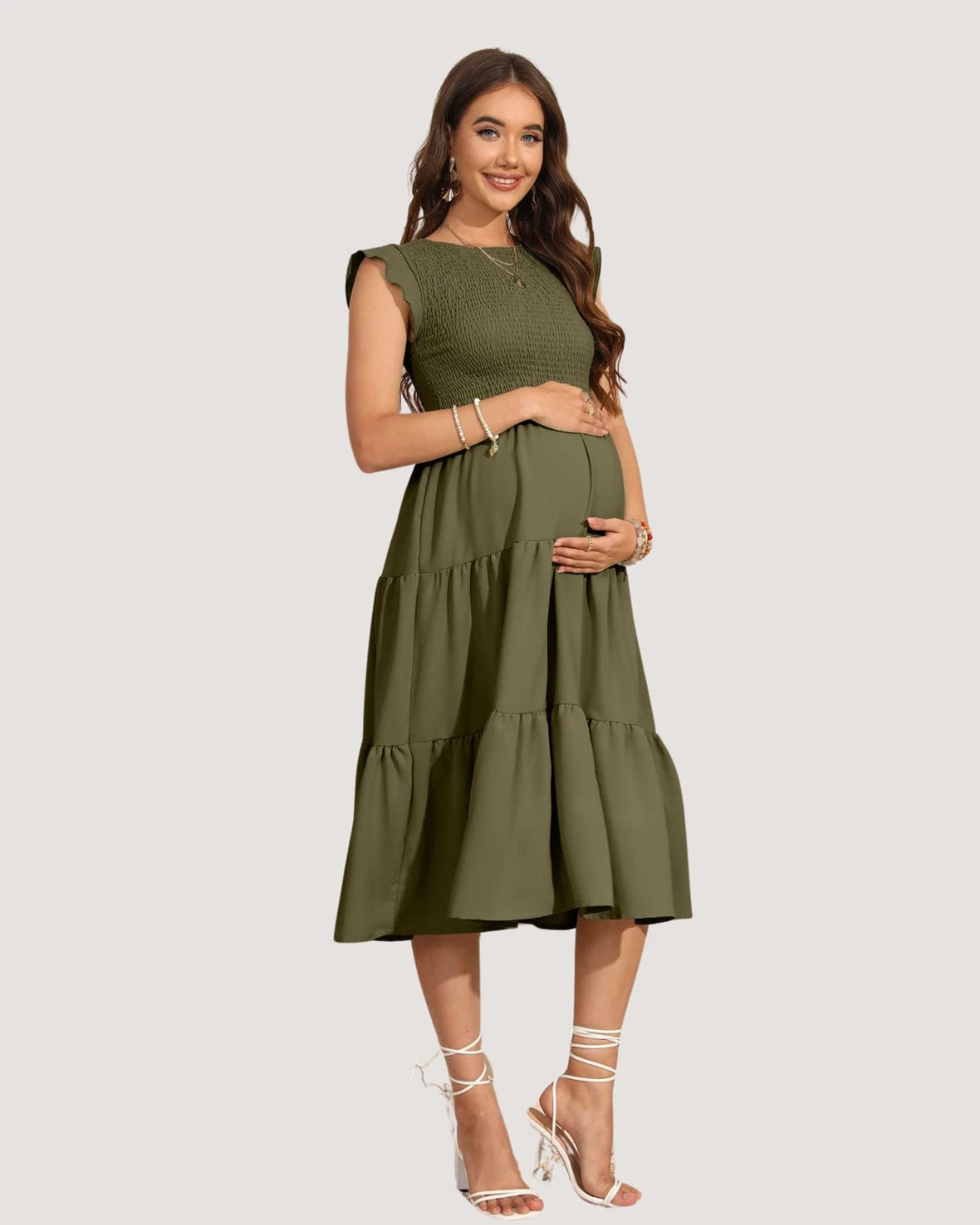 Olive Tiered Maternity Dress (Clearance)