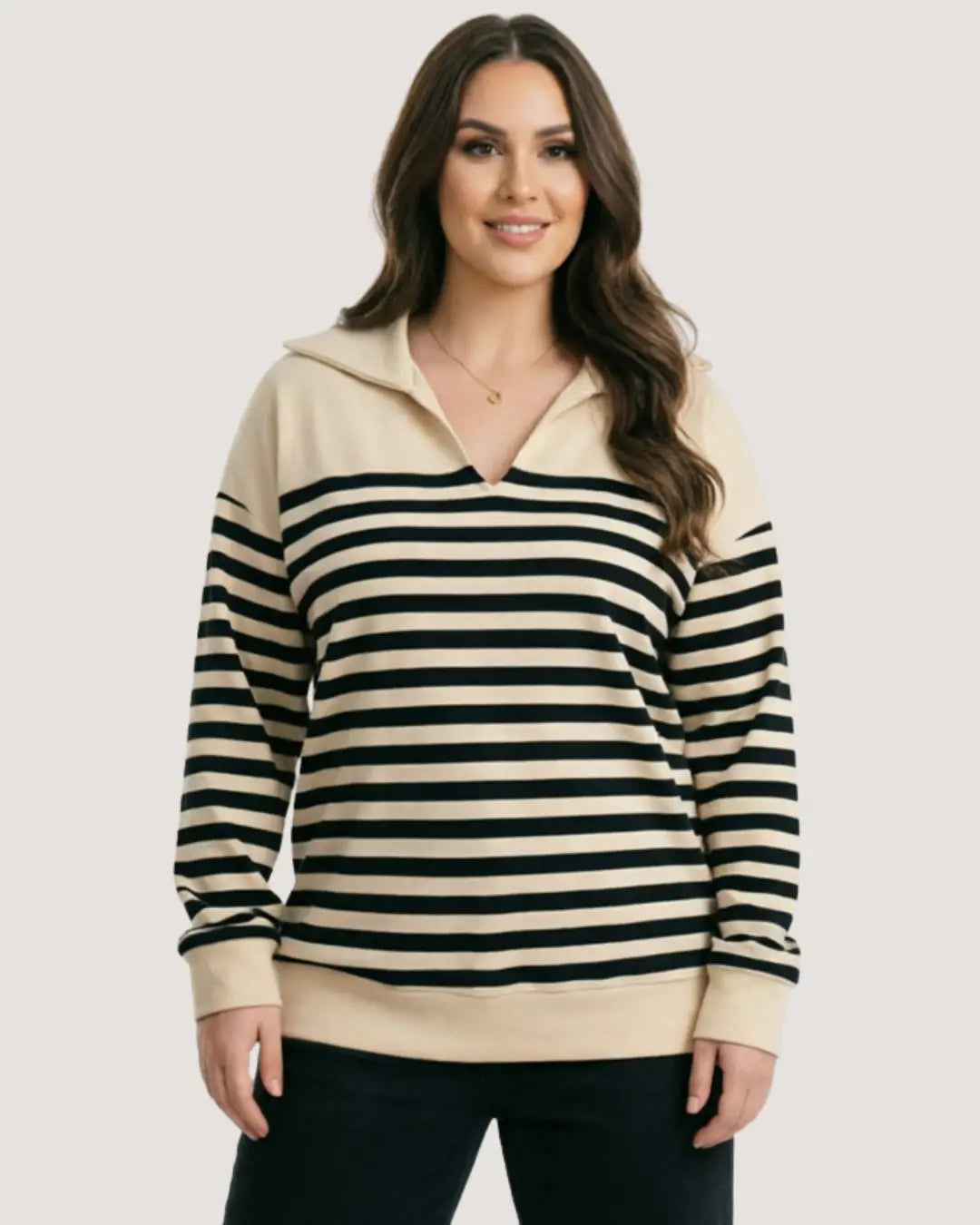 Striped Collared Maternity & Nursing Sweatshirt