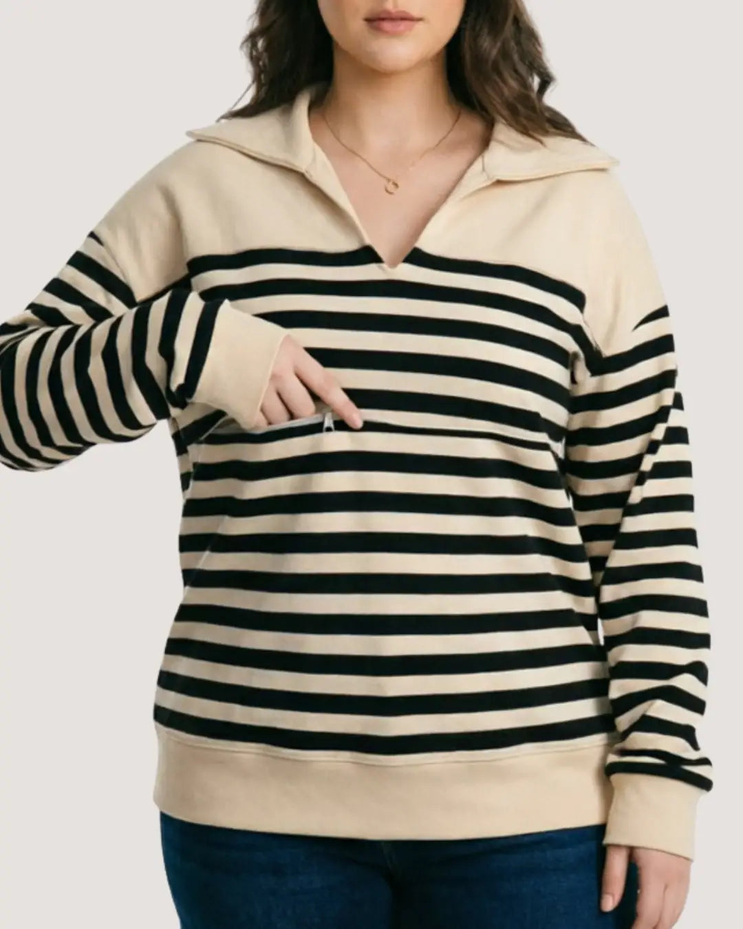 Striped Collared Maternity & Nursing Sweatshirt