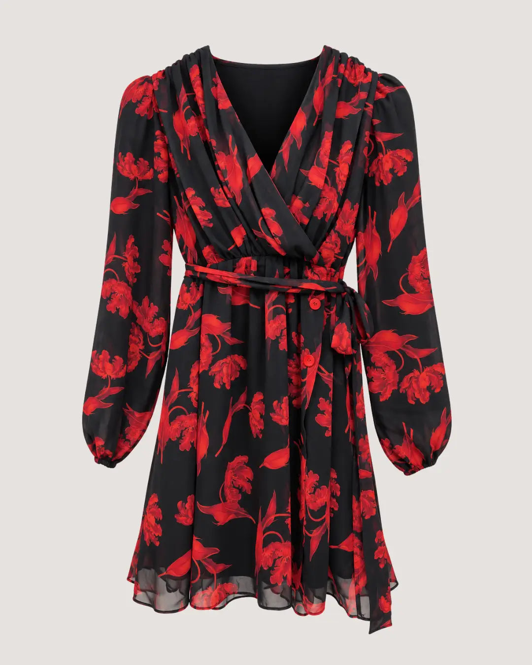 Red Floral Chiffon Maternity Dress