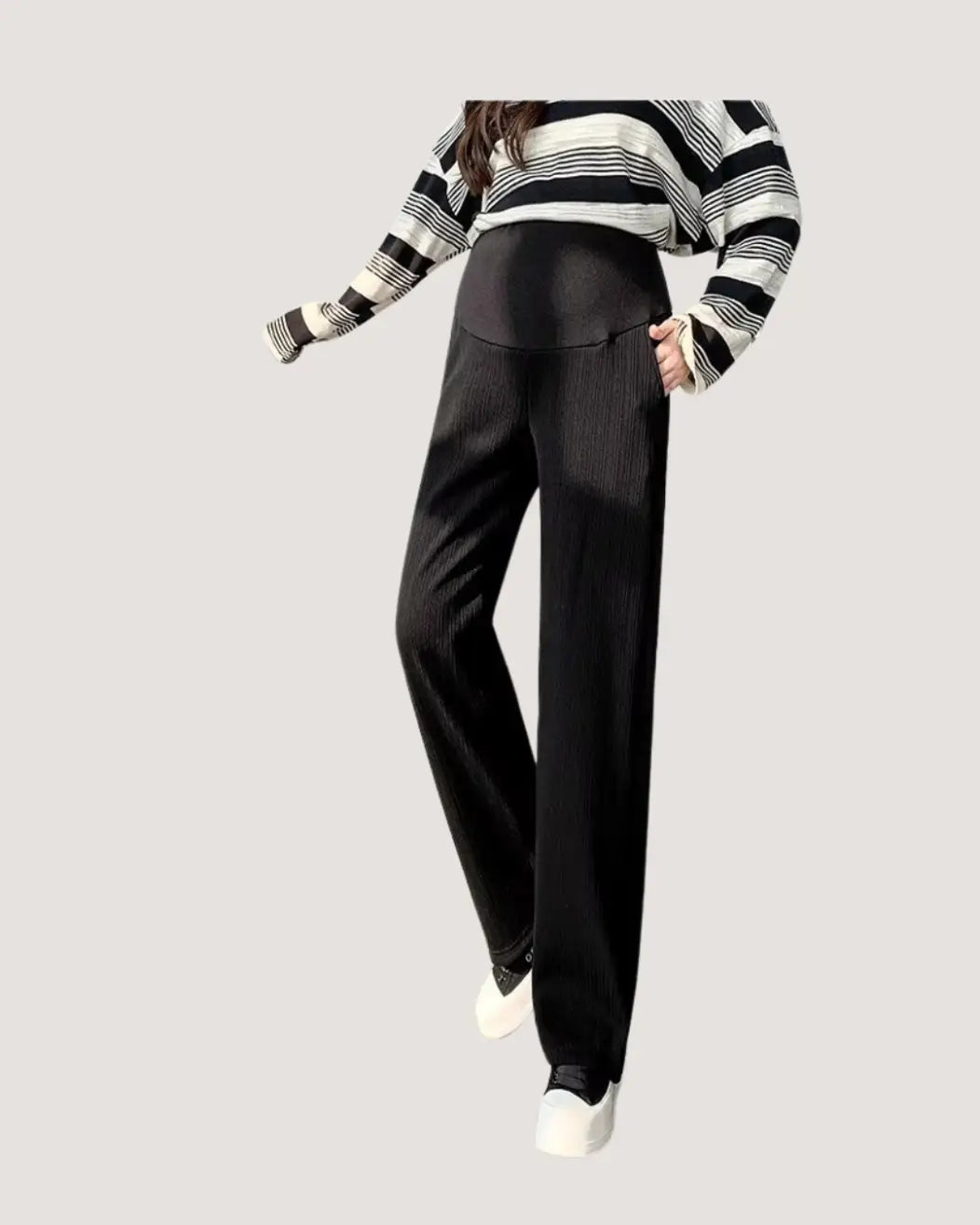Black Ribbed Wide Leg Maternity Pants