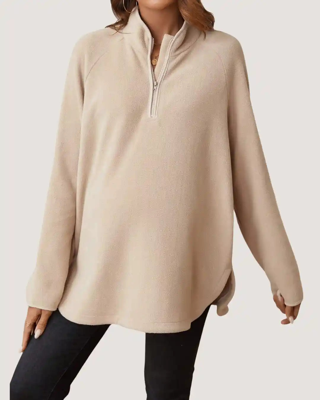 Beige Maternity Fleece Pullover