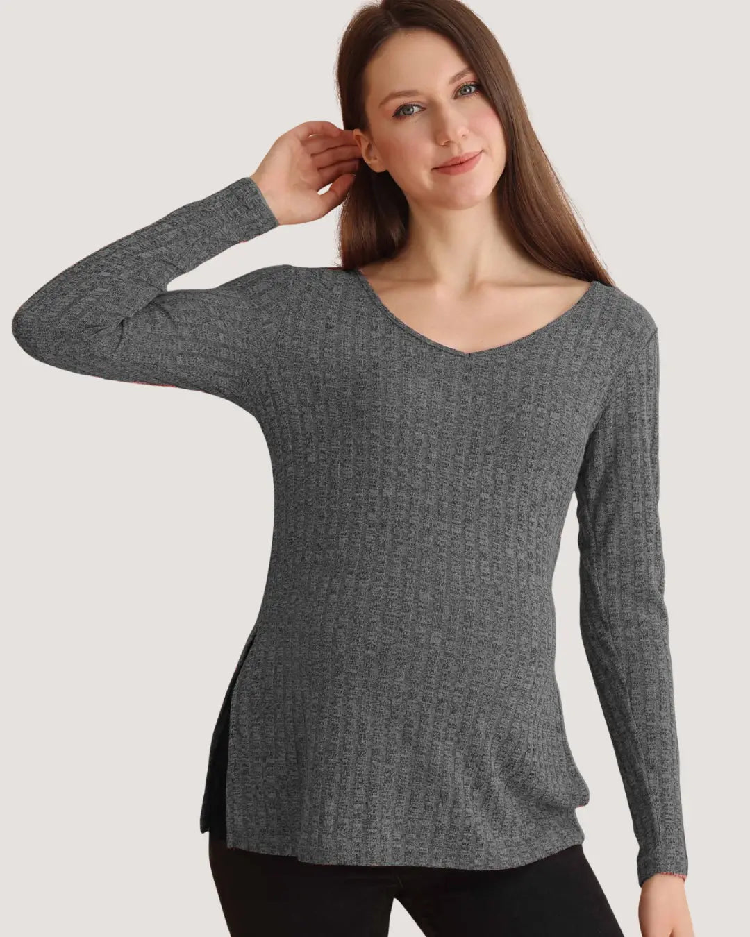 Grey Ribbed Knit Maternity Top