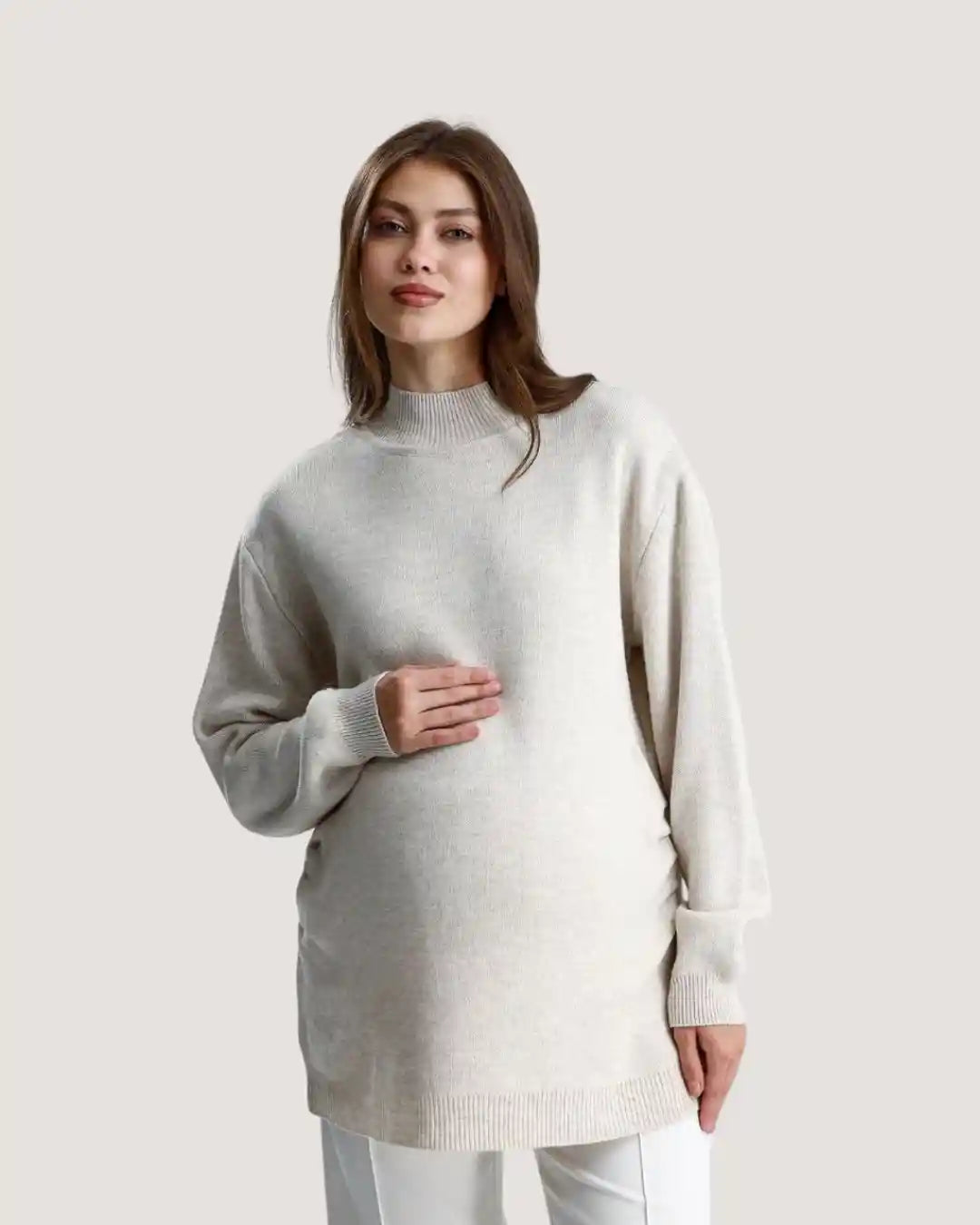 Beige Maternity Knit Sweater