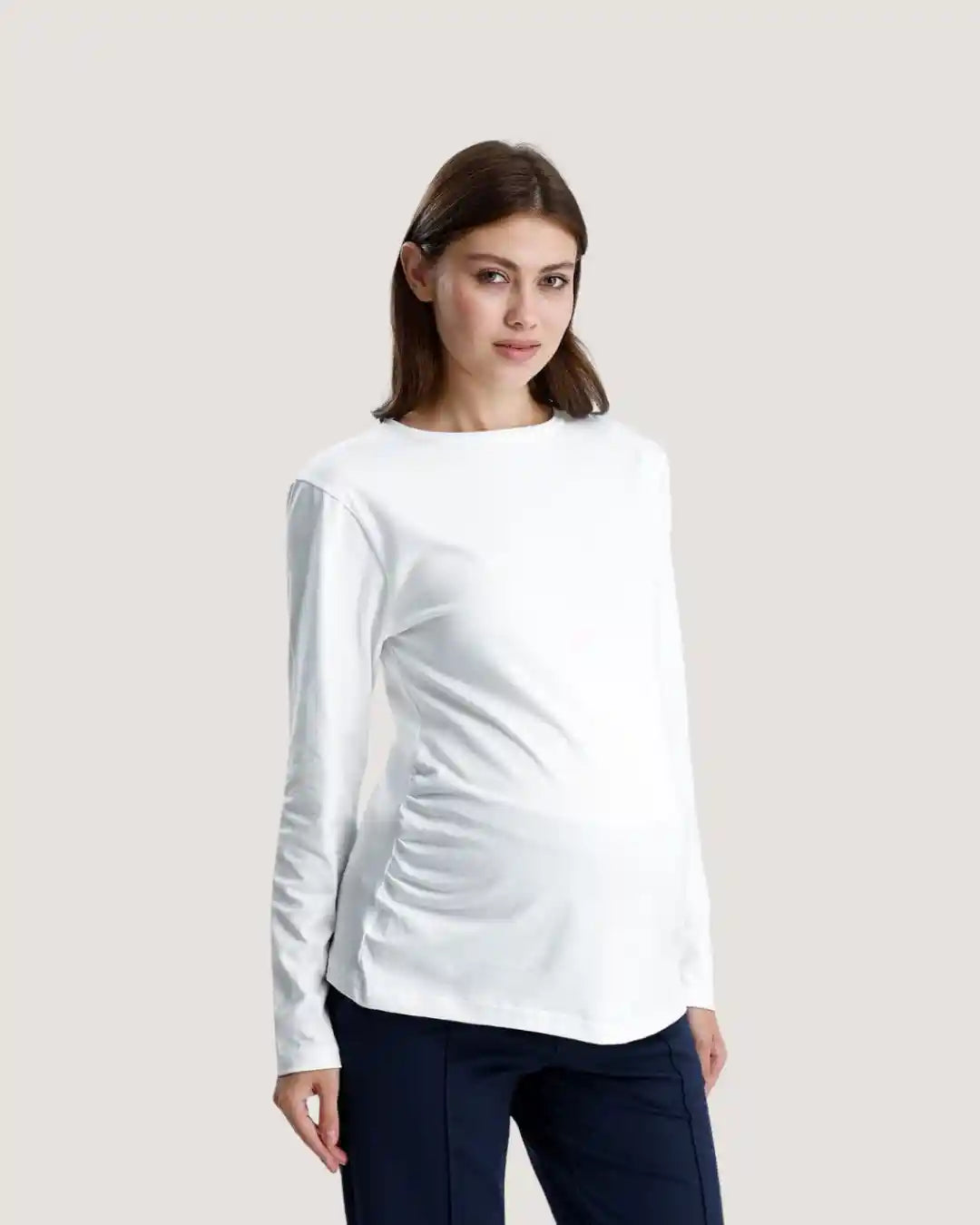 Basic White Long-Sleeve Maternity Top