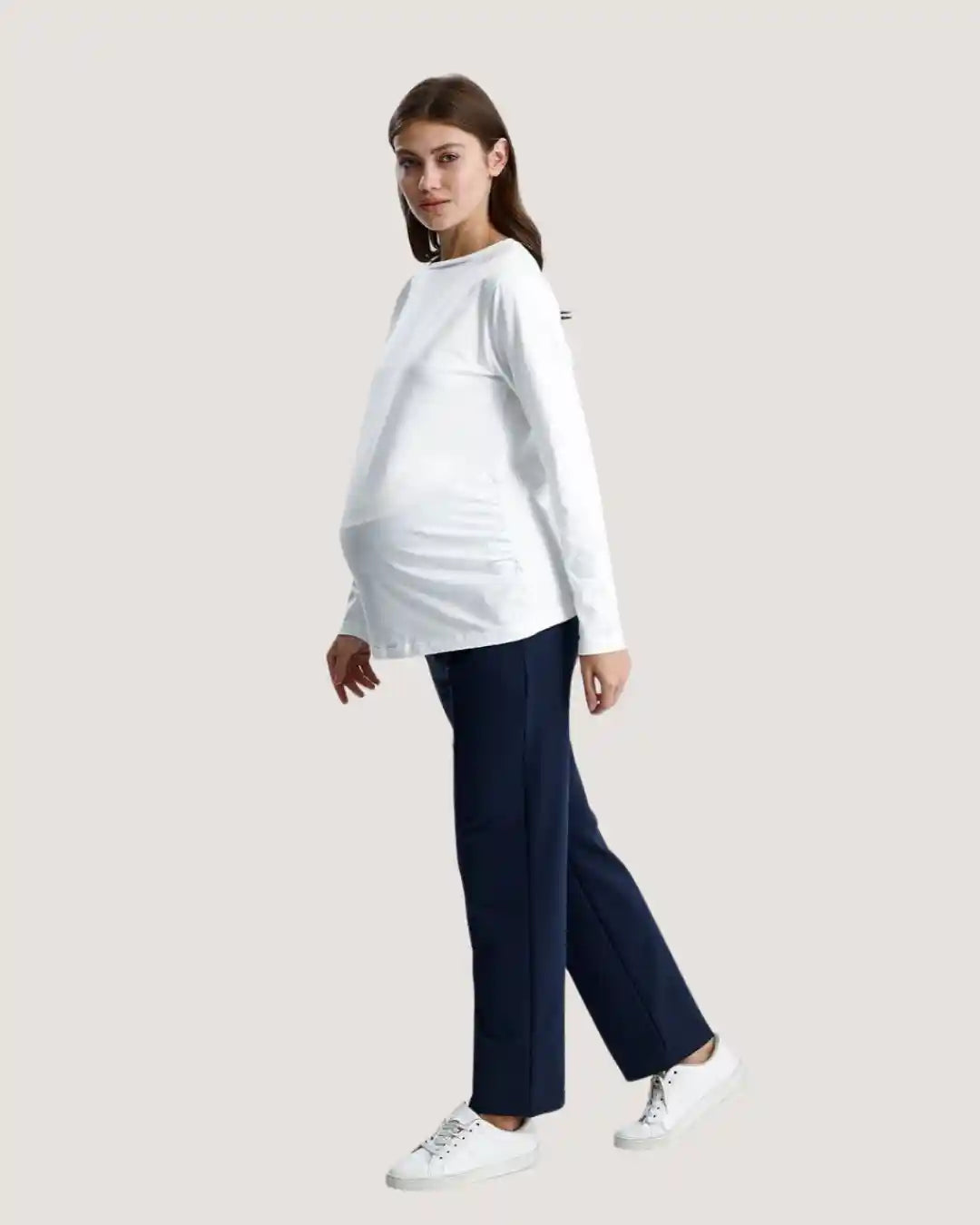 Basic White Long-Sleeve Maternity Top
