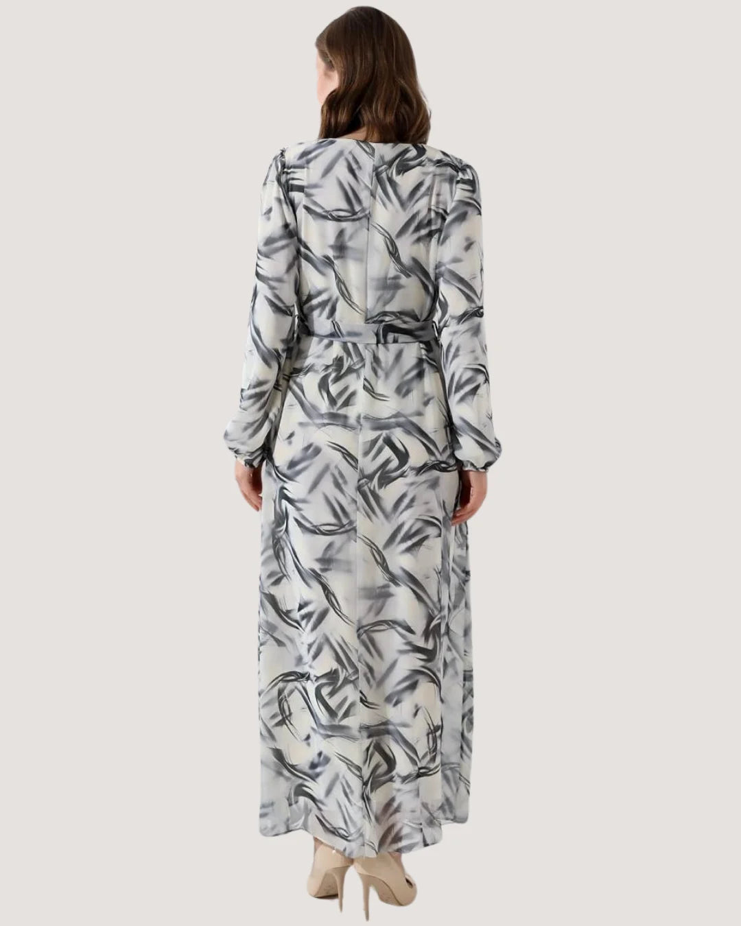 Abstract Print Long Sleeve Maternity Maxi Dress