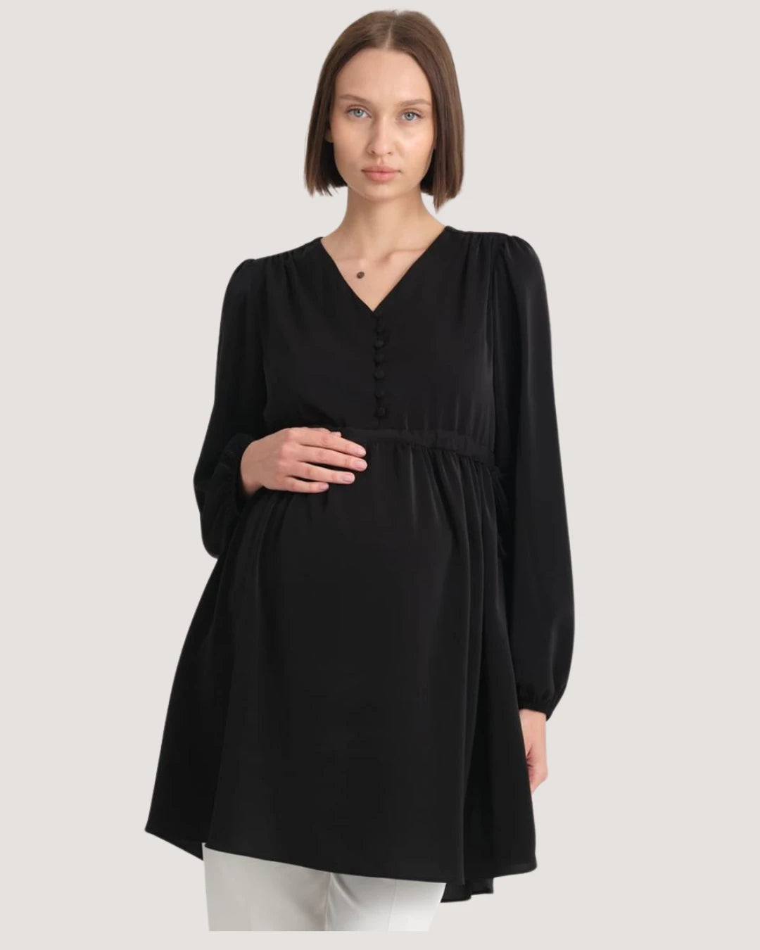 Black Maternity Tunic with Front Button Design