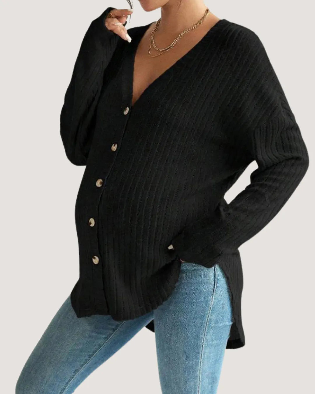 Black Ribbed Maternity Cardigan