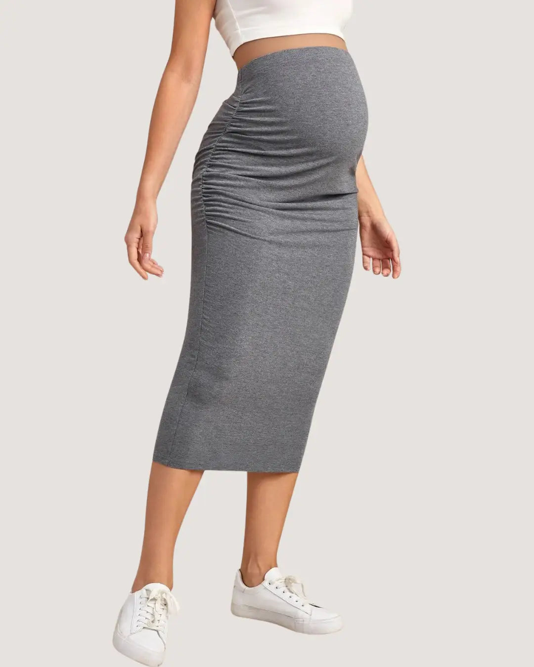 Gray Maternity Midi Skirt