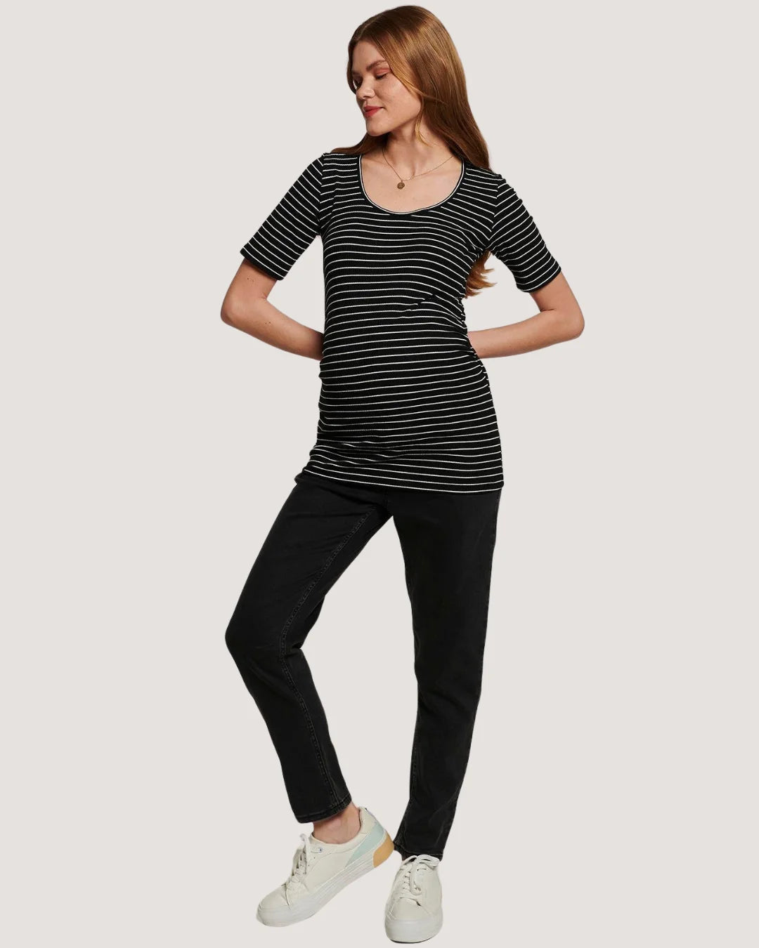 Maternity Striped Scoop Neck Top