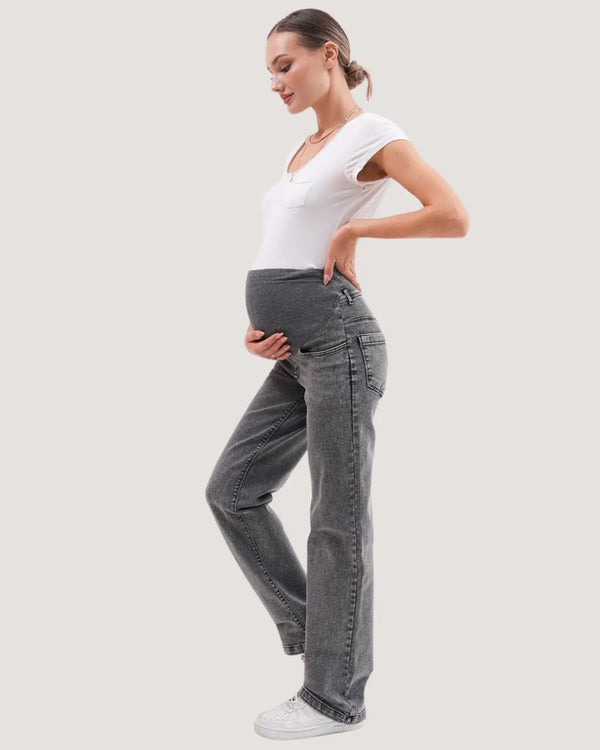 Straight-Cut Gray Maternity Jeans