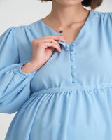 Baby Blue Maternity Tunic with Front Button Design