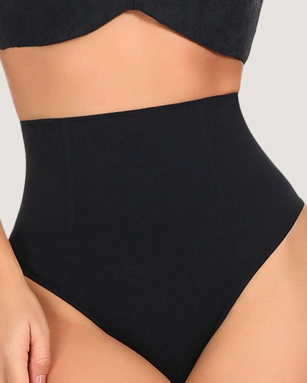 High waist medium support black shapewear thong