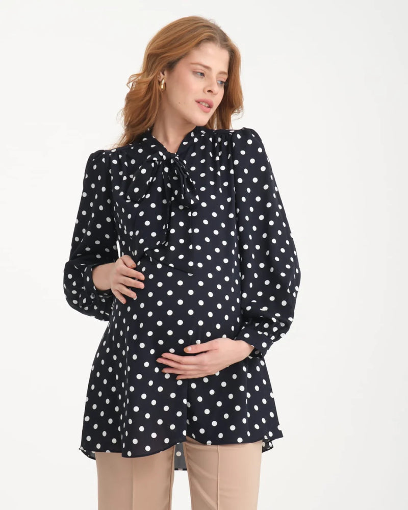 Polka Dot Bow-Tie Maternity Top