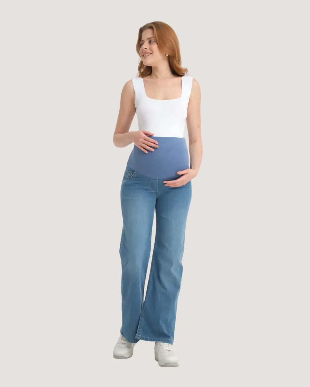 Light Blue Straight-Cut Maternity Jeans - Turkish Denim